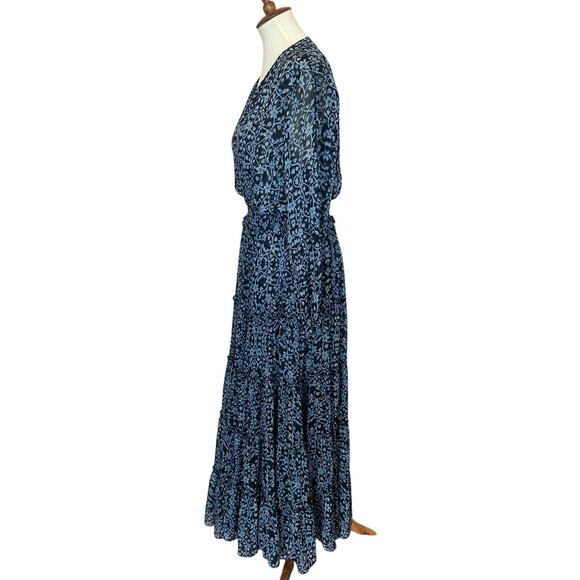 Misa Blue Tiered Ruffle Maxi Dress LARGE Chiffon Cottage Western Designer $485 - Picture 6 of 9